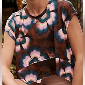 Free People Movement Tempo Short Sleeve Tee Multi Floral Print size XS